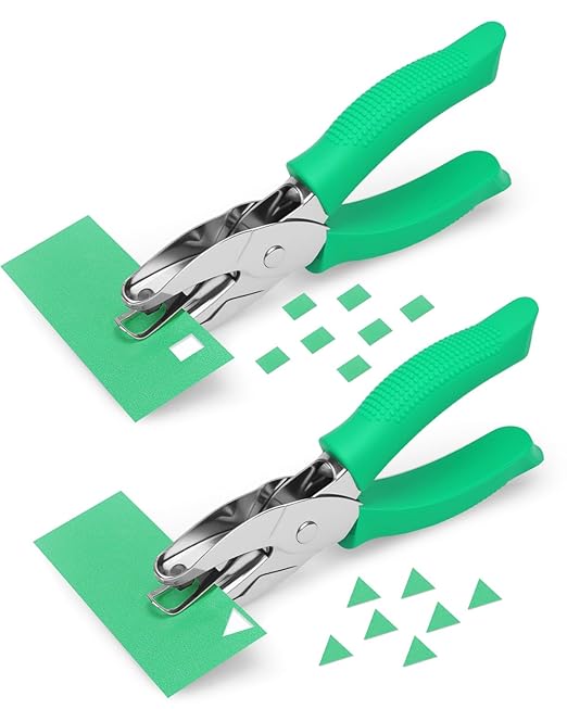 UCEC 2Pcs 1/6" Square and 1/4" Triangle Shape Handheld Metal Hole Punch Set, Small Triangle and Square Hole Puncher with Grip Back to School Supplies for Handmade DIY Craft in Home Office Classroom
