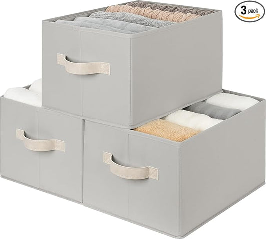 StorageWorks Storage Baskets for Shelves, Foldable Fabric Closet Storage Bins with Handles, Fabric Storage Bins Clothes Organizer, Light Gray, 3-Pack, Large