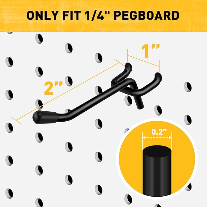 ELEAD 60-Piece 2 Inch Extra Thick Pegboard Hooks, Heavy Duty Peg Board Organizer Accessories, Peg Board Tool Hangers Fit for 1/4" Pegboard Hanging Tools Garage, Workshop, and Craft Storage