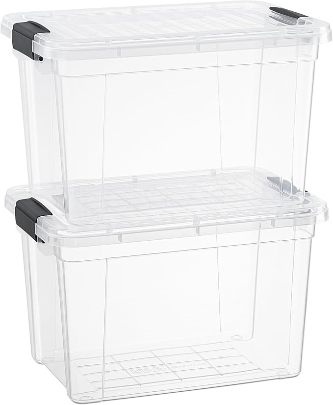 Superio Clear Storage Boxes with Lids, 8.75 Quart Plastic Container Bins for Organizing, Stackable Crates, BPA Free, Non Toxic, Odor Free, Organizers for Home, Office, School, and Dorm, 2 Pack