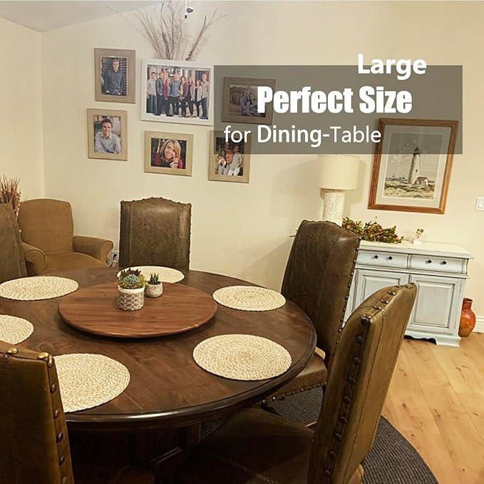 27 Inches Black Walnut Wood Lazy Susan Organizer, Solid Wooden Round Turntable, Rotating Tray for Table Top/Counter Top