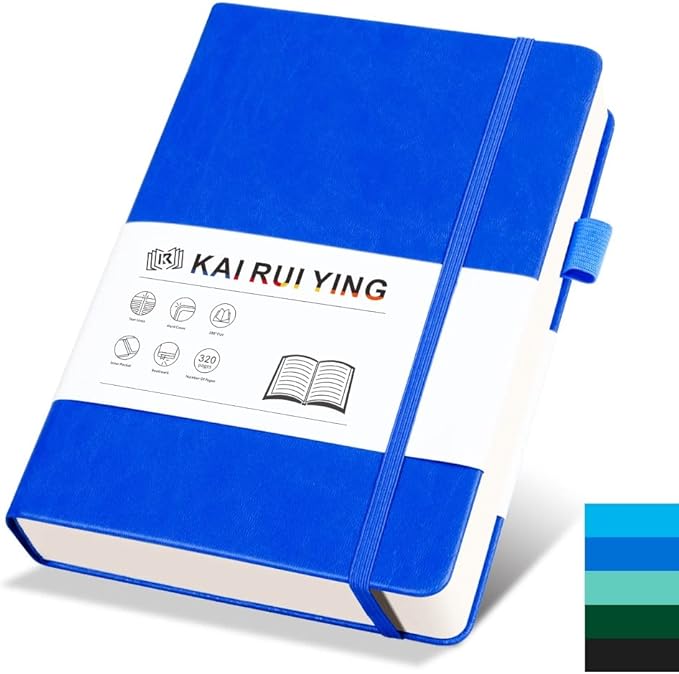 KaiRuiYing Lined Journal Notebook with Pen Holder, 320 Pages, 5.5'' × 8.6'' Medium Size A5-100 GSM Thick Paper, for Writing, Work, Office, Leather Hardcover