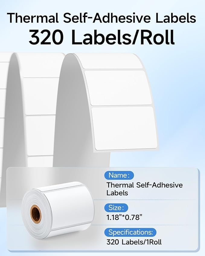 M100 Thermal Labels 1.18"X0.78" (30X20MM), Compatible with Label Maker Machine M100/ M110/ M150/ M220/ M250/ M108/ M221, Multi-Purpose Adhesive Thermal Labels, Black on White, 320 Labels/Roll