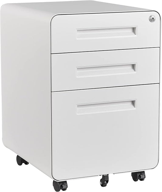 Letaya File Cabinet, 3 Drawer Filing Cabinets for Home Office with Lock Mobile Under Desk Fully Assembled Cabinet (White)
