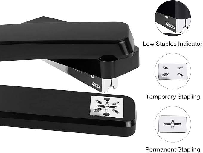 Deli Swing-Arm Swivel Stapler, 25 Sheet Capacity, 360 Degree Rotate Desktop Staplers for Booklet or Book Binding, Black