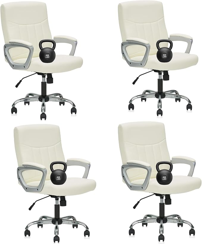 CLATINA Office Computer Desk Chair Executive Mid Back Chair Comfortable Ergonomic Managerial Chair Adjustable PU Leather Home Office Desk Chair Swivel, White 4PK