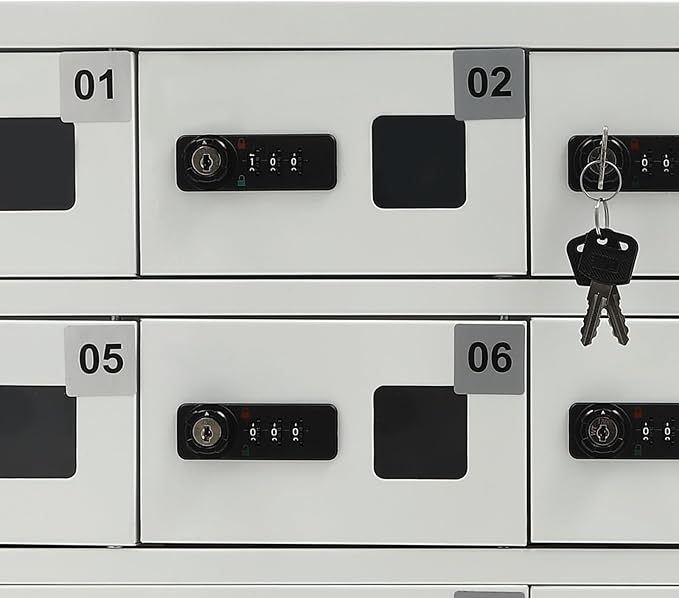 10 Slots Cell Phone Locker Charging Station & Locker Cellphone Charging Station Cabinet with Combination Lock, Tablet Computer and Mobile Phone Charging Station with 3 in 1 Charging Ports