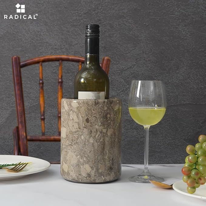 Radicaln Marble Wine Chiller Oceanic 6.5" Inches Handmade Beverage Cooler For Bar Accessories, Wine Chiller For Bottle & Champagne - Wine Bottle Holder For Bar Décor