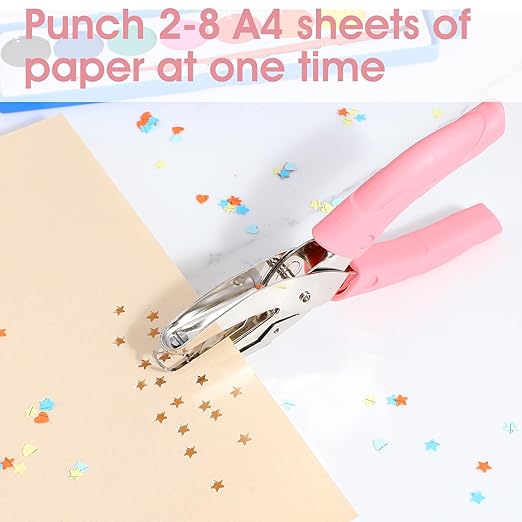 Shape Hole Puncher,5mm Durable Shape Hole Punch,Holes Punchers Shapes with Rubber Handle, Small Holes Puncher for Clothing Tickets DIY Craft Labels Scrapbooking Tools,Pink