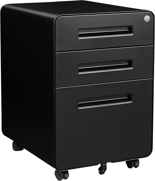 Letaya File Cabinet, 3 Drawer Filing Cabinets for Home Office with Lock Mobile Under Desk Fully Assembled Cabinet (Black)
