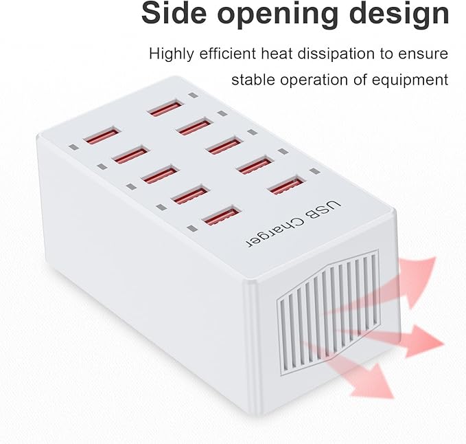 Cell Phone Wall Charger USB Charging Station for Multiple Devices 10 Ports Power Strip Charging Hub Smart Plug Charge Block Dock for iPhone 15/14/13/iPad iPod Galaxy Watches Android Phones