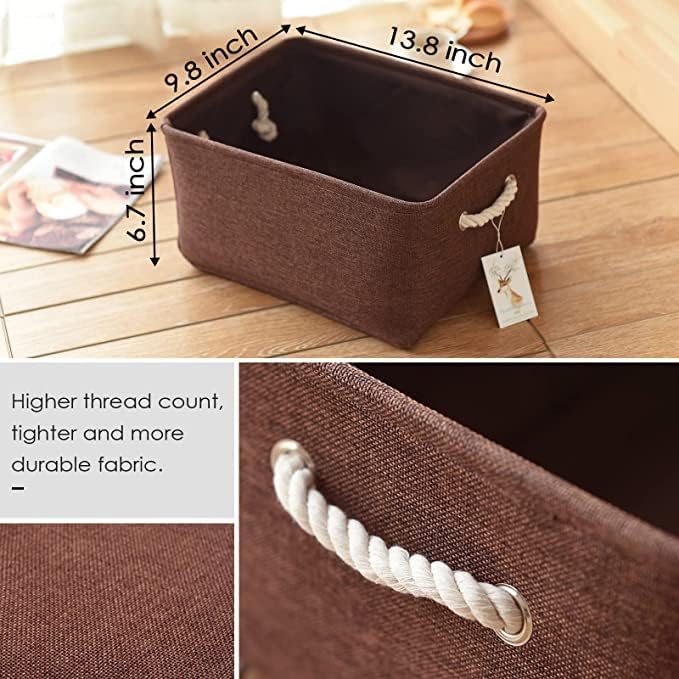 TheWarmHome Fabric Storage Basket for Home, Shelf, Closet - Canvas Bin for Dog Toys and Baby Items (Brown, 1 Pack, 13.8L9.8W6.7H)