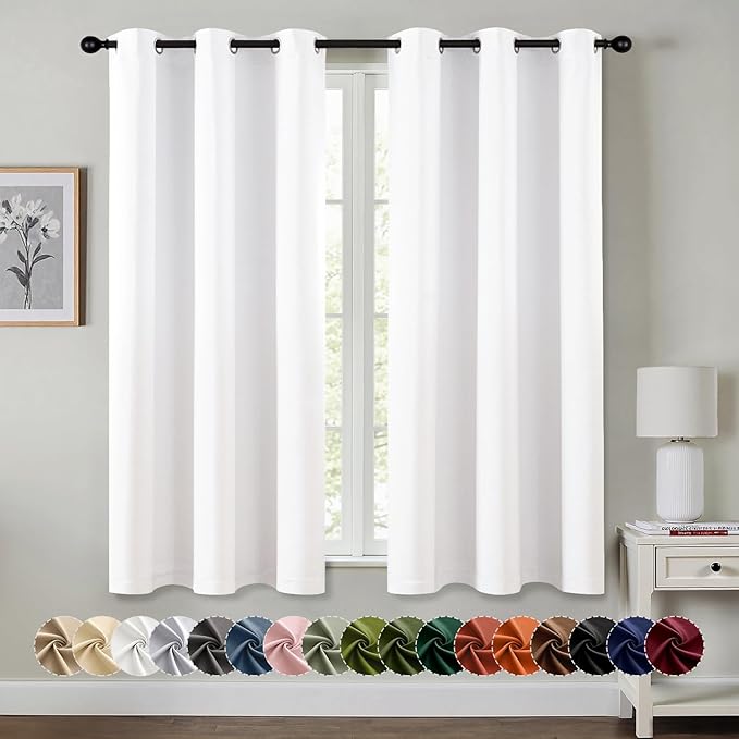 MIULEE Pure White Room Darkening Curtains - Grommet Top Bedroom Window Treatment Curtains Thermal Insulated Drapes for Living Room Kitchen Light Blocking Drapery, 40 x 45 Inches Long, 2 Panels