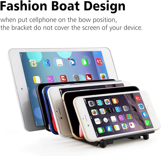 Adjustable Universal Multi Device Organizer Dock Stand Holder, Tablet Cell Phone Desktop Stand for iPhone Samsung Galaxy Google Nexus Kindle (Black)- No Charging Port