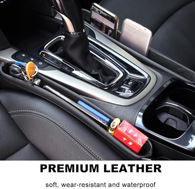 Tumecos Car Seat Pockets PU Leather Car Console Side Organizer Seat Catcher Holders Compatible with Phone Key Wallet Phone Sunglasses 2 Pack (Black+Red)