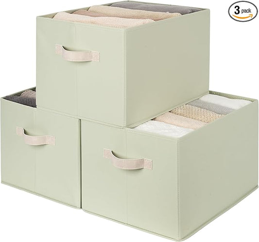 StorageWorks Storage Baskets for Shelves, Foldable Fabric Closet Storage Bins with Handles, Fabric Storage Bins Clothes Organizer, Light Green, 3-Pack, Extra Large