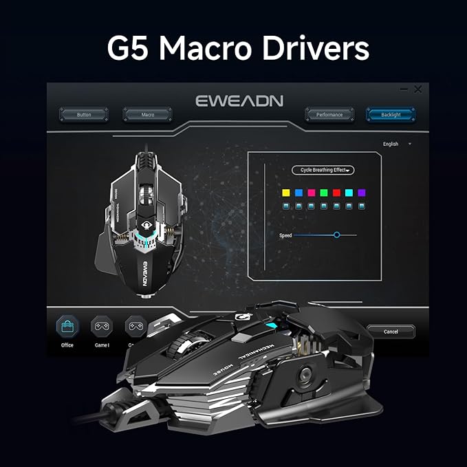 EWEADN G5 Wired Gaming Mouse, Ergonomic RGB Computer Mouse, 12800 Adjustable DPI, 9 Programmable Macro Buttons with Rapid Fire Key Compatible for PC/Laptop/Windows-Black&White