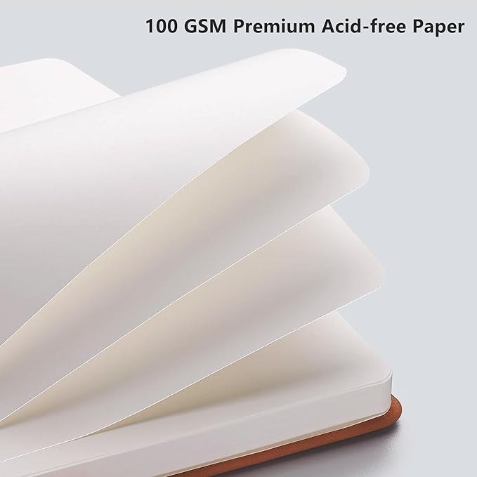 RETTACY Blank Journal Notebook, 192 Pages, A5 Medium Size (5.7'' x 8.3''), Leather Hardcover, 100 GSM Thick Paper, for Sketching, Drawing, Painting (Brown)