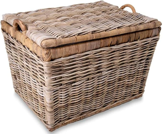 The Basket Lady Lift-Off Lid Wicker Storage Basket, Medium, 20 in L x 15 in W x 14 in H, Serene Grey…
