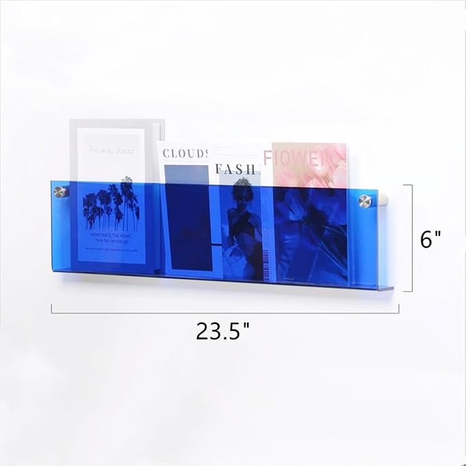 ROYALITA 2-Pack Acrylic Magazine Holder Brochure Holder, 24" Record Holder Magazine Rack, Fashion Hanging Bookshelf Literature Storage Rack for Waiting Room, Living Room, Office, Blue, 24 Inch