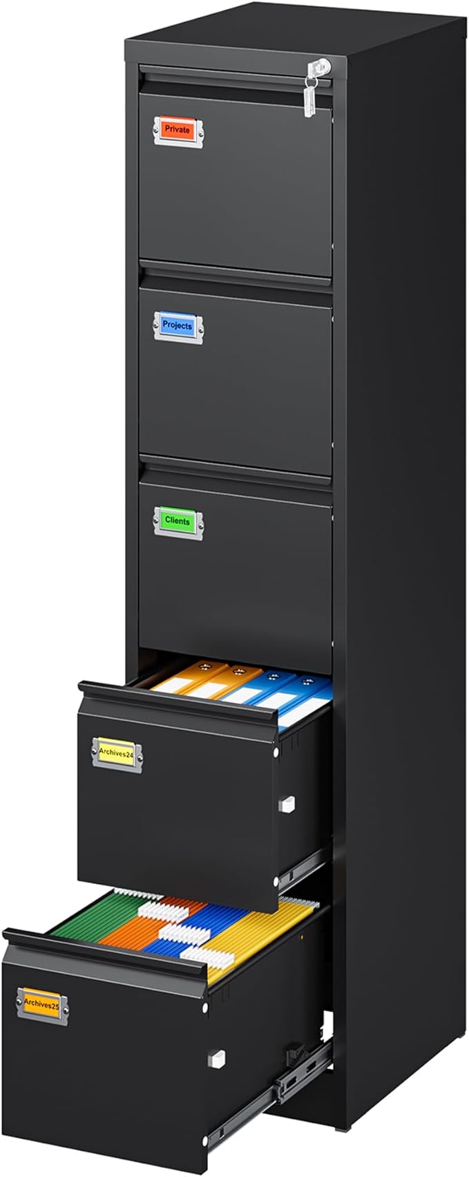 5-Drawer File Cabinet, 16.3" Deep Vertical Metal Filing Cabinet with Lock for Home Office, Anti-Tip 5 Storage Drawers for Letter/Legal/A4/F4 Size (Assemble Required, Black)