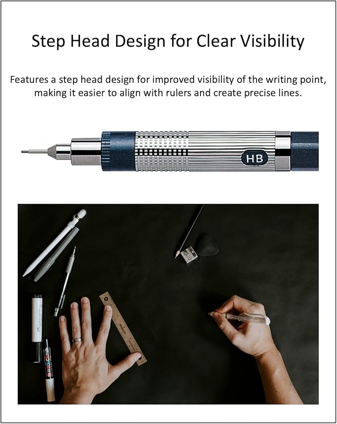 Graphlet Mechanical Drafting Pencil + Ain HB/B/2B leads, original Black slim pen case (5 sizes)