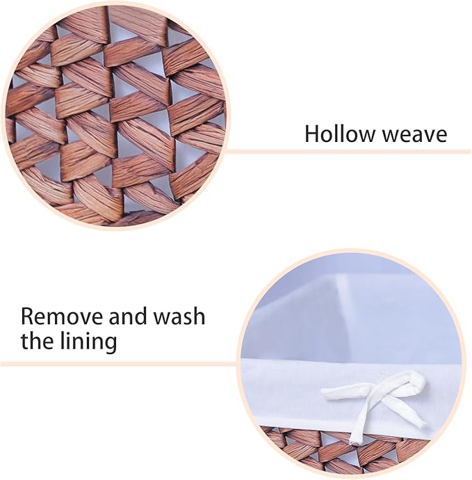 Rectangular Woven Seagrass Storage Bins with Handle,Kingwillow. (water hyacinth, Medium)