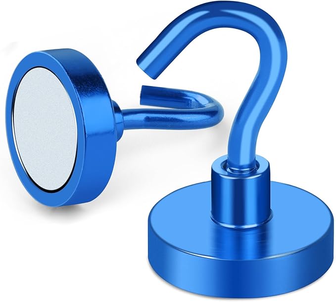 MIKEDE Magnetic Hooks Heavy Duty, 10 Lbs Magnet with Hooks for Cruise Cabins, Strong Magnets Neodymium for Hanging, Magnetic Wall Hooks for Refrigerator, Locker, Workplace(Blue, 10 Pack)