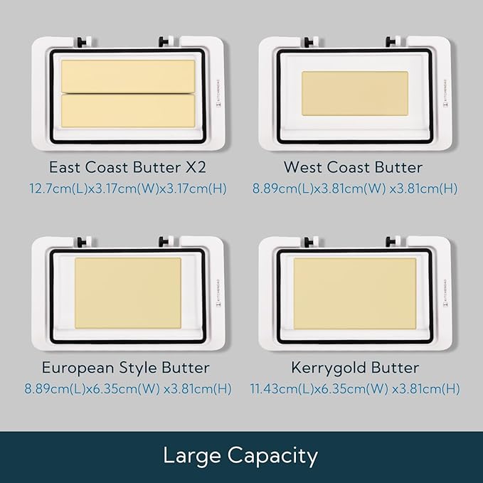 KITCHENDAO Airtight Flip-Top Butter Dish with Lid for Countertop and Refrigerator, Butter Keeper, Plastic Butter Holder Tray for 2 Sticks East Coast/West Coast/European Style/ Kerrygold Butter