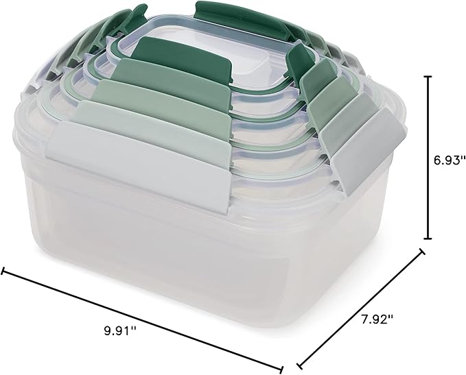 Joseph Joseph Nest Lock, 10 Piece Plastic Food Storage Container set with lids, Leak Proof, Airtight, Space Saving, Kitchen Storage, BPA free - Sage Green