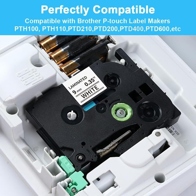 MarkDomain 3-Pack 9mm Label Tape TZe-221 Replacement for Brother TZe TZ Tape 9mm 0.35" Laminated White Label Maker Tape TZe221 TZ221 Work with Ptouch PT H100 H110 D210 D400AD 1290