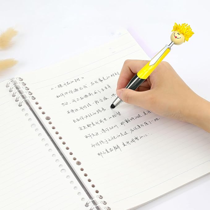 Pens,Funny Mophea Topper Pens,8pcs Mop Head Ballpoint Pens,with Plush Hair Writing Click Pen Portable Cute Cartoon Multi-function Signing Pen Decor Gift for Office Home