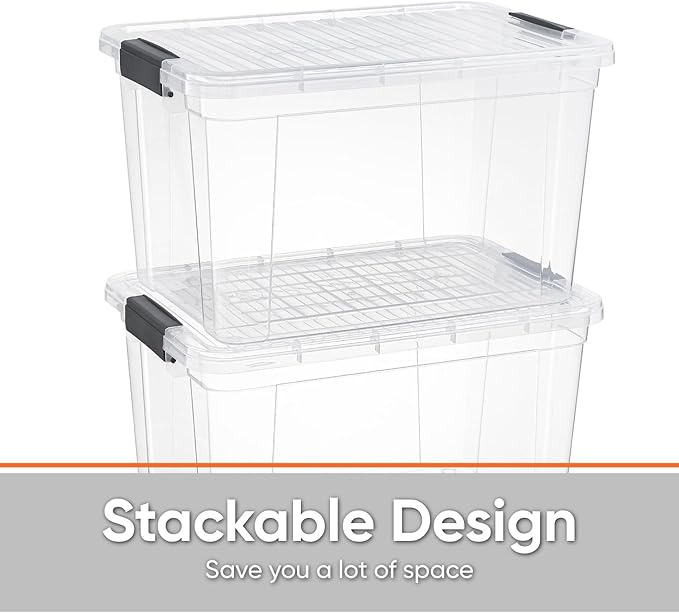 Superio Storage Bins with Lids- 8 Pack, 4.75 Qt Clear Boxes for Organizing, Stackable Plastic Containers- BPA Free, Non-Toxic, Odor Free, Organizer for Home, Office, Dorm