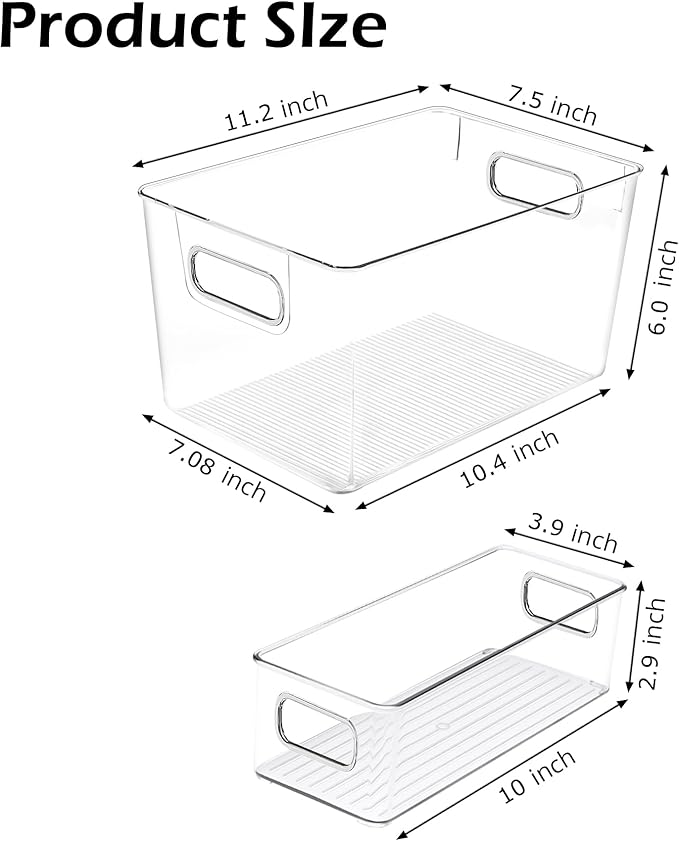 Clear Plastic Storage Bins 8 Pack - Pantry Organizers and Storage, Fridge Organizer Containers for Kitchen, Cabinet, Freezer, Bathroom, Clost, Home Organization