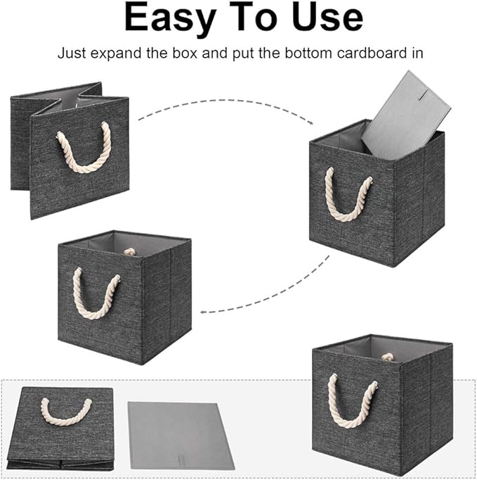Gray Foldable Polyester Fabric Storage Bins Cube Organizers,10.5x10.5x11inch,for Organizing The Clutter In The Home or Office,Set of 4,Q-ST-59-4