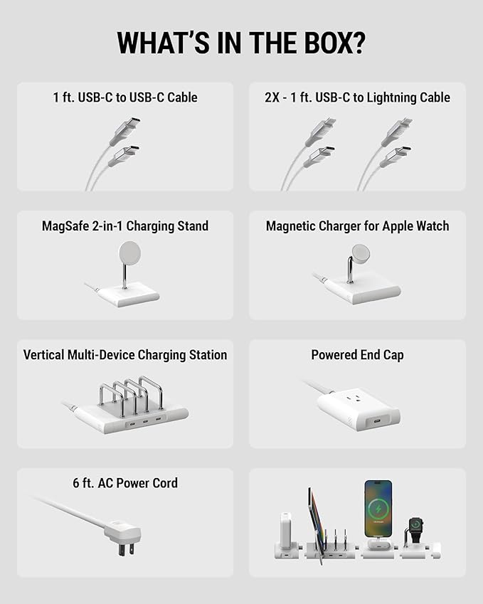Scosche BaseLynx 2.0 Pro Modular Charging Station: MagSafe Wireless Stand for iPhone, AirPods Charging Pad, Multi Device Phone Charger, Apple Watch Charger & Powered End Cap AC Outlet with USB-C Port
