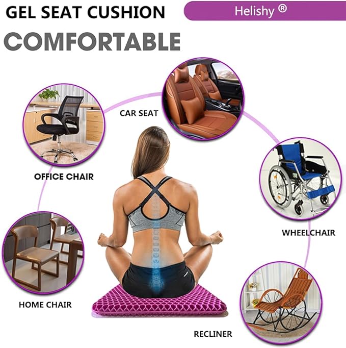 Gel Seat Cushion, Egg Seat Cushion for Tailbone, Back, Sciatica Pain Relief - Gel Enhanced Chair Pads with Non-Slip Cover for Office Home Chair Car Seat Wheelchair (Standard, Violet)