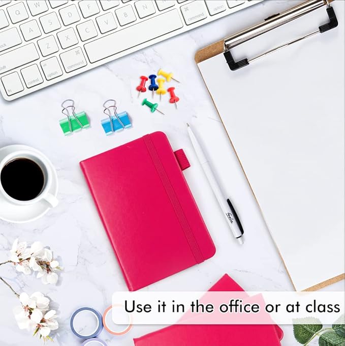 feela 15 Pack Pocket Small Notebooks Bulk, Mini Cute Memo Notepads Hardcover College Ruled Lined Journals with Pen Holder for Women Girls Office School, with 15 Black Pens, 3.5”x 5.5”, A6, Berry