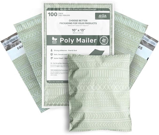 Poly Mailers 10x13 Inch 100 Pack Medium Shipping Bags Strong Thick Mailing Envelopes | Self Sealing Adhesive | Waterproof & Tear Resistant | Small Business Packaging for Clothing - Boho Sage Green