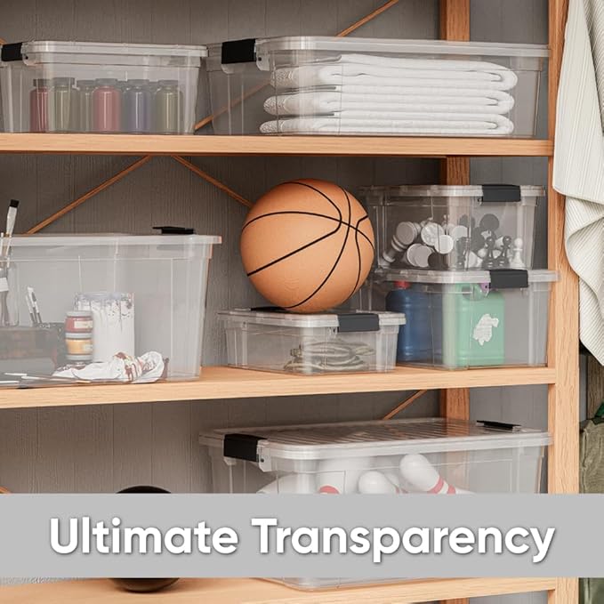 Superio Clear Storage Box with Lid, 36 Quart Plastic Container Bins for Organizing, Stackable Crates, BPA Free, Non Toxic, Odor Free, Organizers for Home, Office, School, and Dorm