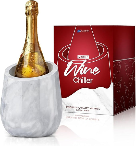 Flexzion Marble Wine Chiller Bucket – White Wine Cooler & Champagne Bucket for Bar Cart Decor, Kitchen & Parties – Gifts for Men, Women & Enthusiasts – Fits 750ml Bottles