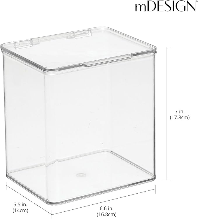 mDesign Kids Plastic Stackable Toy Storage Organizer Box Container with Hinged Lid for Storing Action Figures, Crayons, Building Blocks, Puzzles, Wood Construction Sets, Cars, 2 Pack - Clear