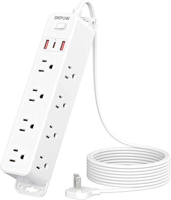 2 Prong Power Strip with 12 AC Outlets, 2 to 3 Prong Adapter, 3 USB Ports (1 USB C), 5FT Extension Cord, 1700J Two Prong Surge Protector, Wall Mountable, Ideal for Old House Non-Grounded Outlets