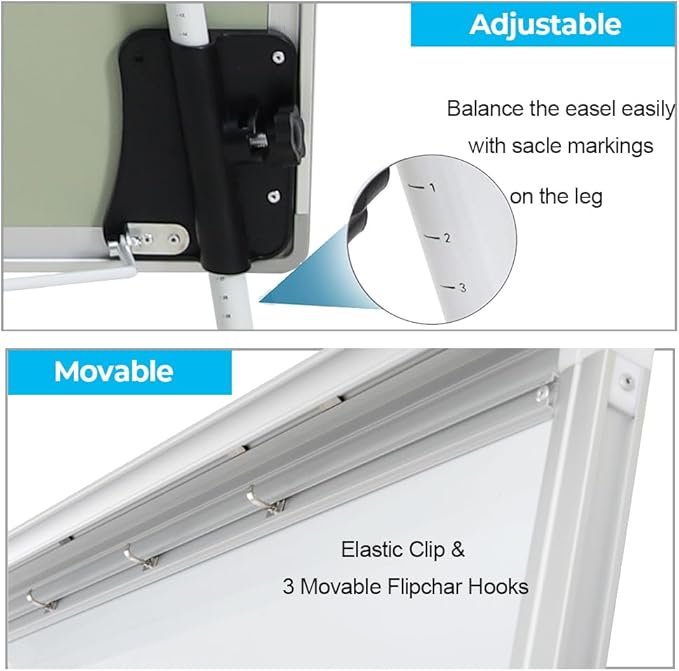40"x28" Magnetic Dry Erase Board Easel Stand - Adjustable Height Tripod Whiteboard | Includes Flipchart Pad, 6 Magnets & Eraser | Portable Presentation Board for Office, School,White Frame