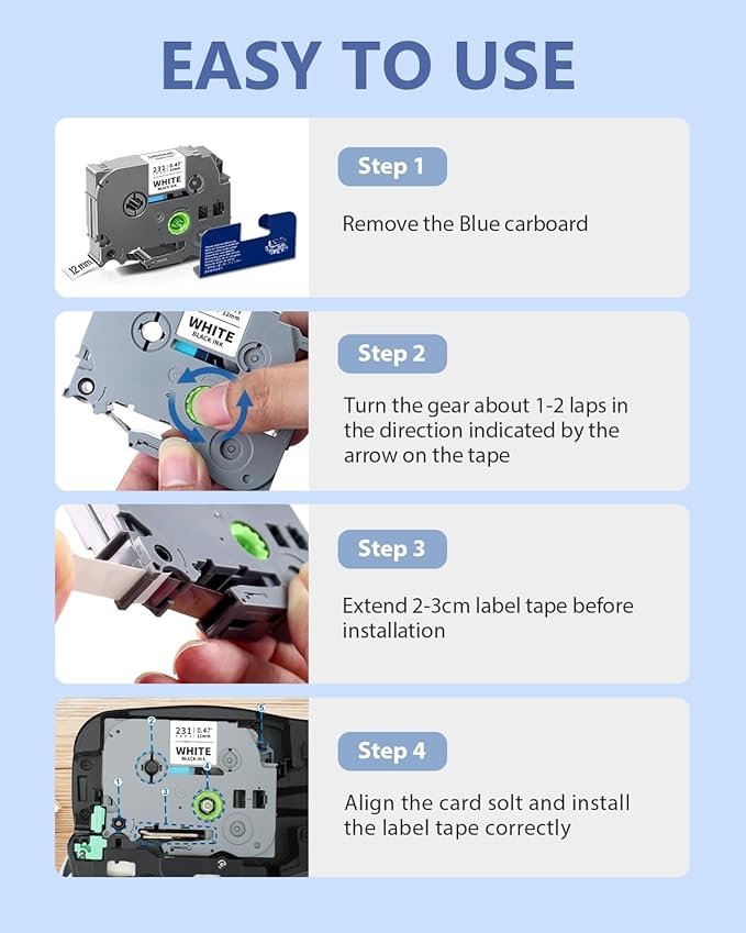 3-Pack TZe-231 Label Tape Compatible for Brother TZe 12mm 0.47 Inch Laminated White TZ-231 TZe231 1/2 Inch for Ptouch PT-D220 PT-D210 PT-H110 D410 D600 Label Maker, Black on White