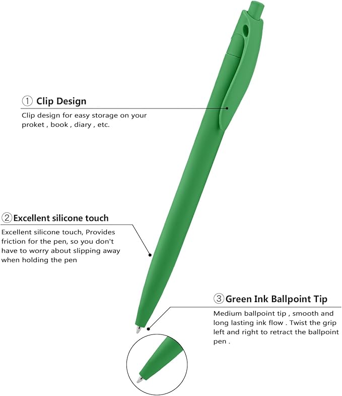 Aozora Pens Bulk 30 Pack Click Pens No Bleed Wholesale Retractable Ballpoint Pens Medium Point,Smooth Ink Pens for Journaling School Office Supplies 1.0MM (Green Ink)