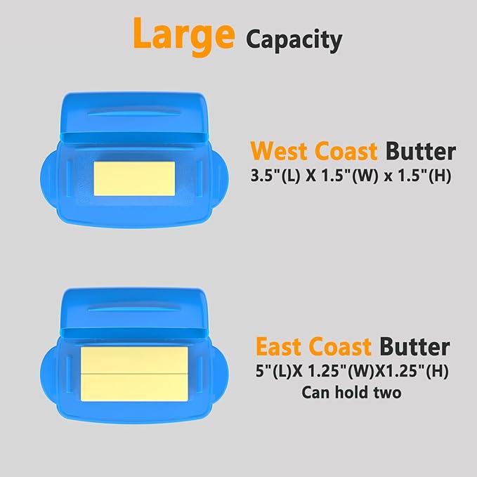 Butter Dishes with Lid for Countertop Refrigerator, Plastic Butter Dish Clear Flip Top Lid Butter Container with Spreader, Non-Slip Bottom Butter Holder Keeper (Blue)