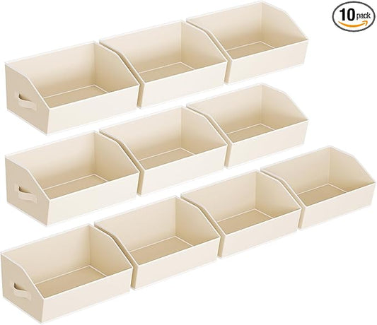 Clothes Organizers and Storage - Fabric Cube Bins with Handles, Storage Baskets for Shelves, Trapezoid Collapsible Boxes for Home, Dorm, Office, 10 Pack, Beige