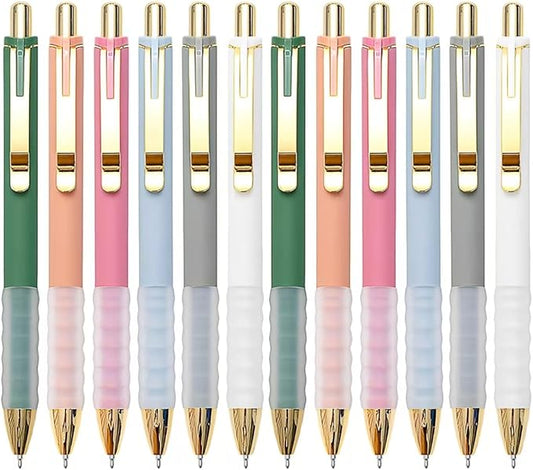Linbsunne Ballpoint Pens Black Medium Point 1mm with Super Soft Grip Ball Point Pen for Men Women Retractable(gold-6x2 pcs)