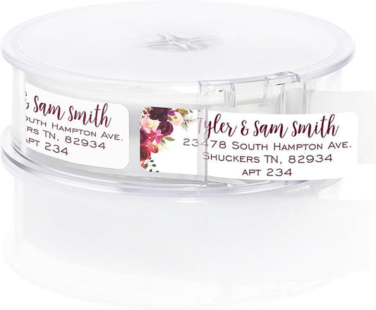 Fall Floral Rolled Address Labels / 500 Personalized Return Address Labels/Designer Address Stickers in Elegant Plastic Dispenser